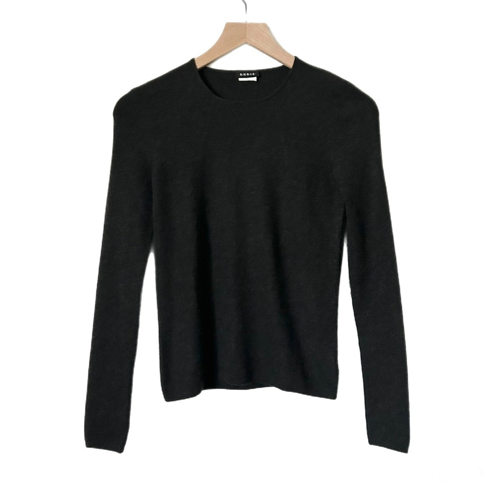 Akris Cashmere Silk Knit Sweater Black Crew Neck Long Sleeve Size US 4